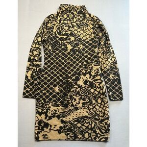 Venus Dress‎ Large Black Gold Floral Print Mock Neck Long Sleeve Knit